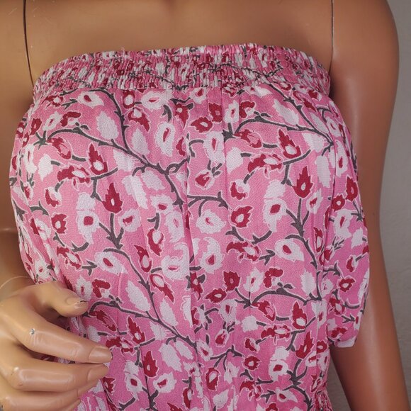 Muche Et Muchette Strapless Smocked Waist Floral Pink Tube Top Dress M/L EUC - Picture 3 of 13